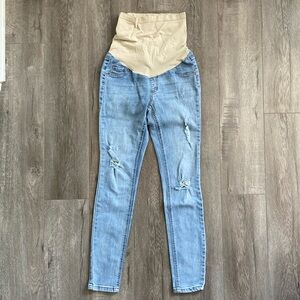 Indigo Blue Maternity Skinny Blue Ripped Jeans